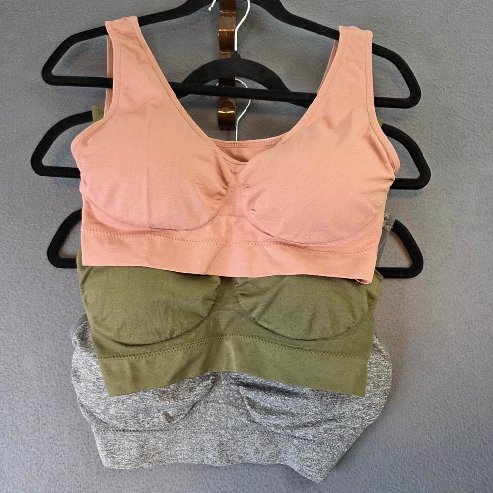 Fitwell Intimates Seamless Bralette Set 2X Pink Green Gray 3 Pack